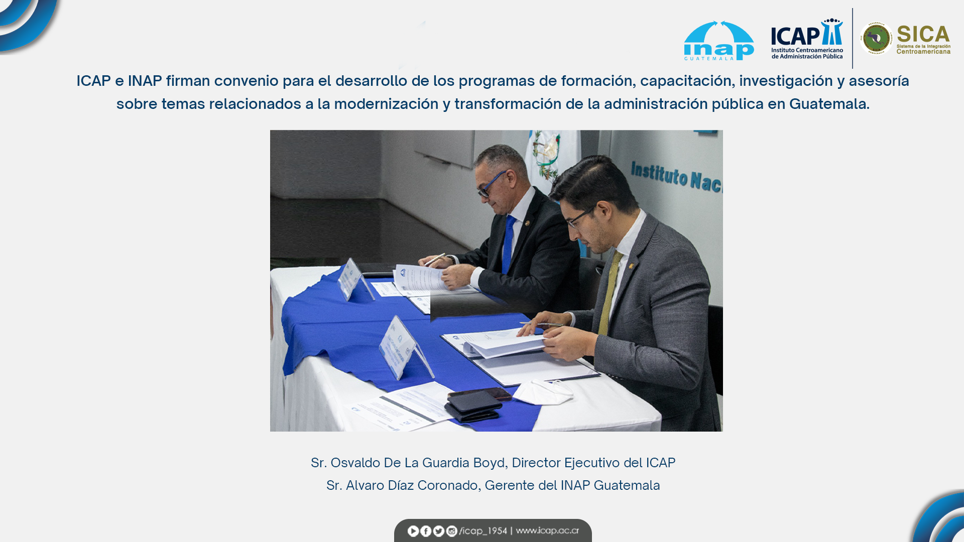 ICAP e INAP firman convenio para fortalecer la administración pública en Guatemala